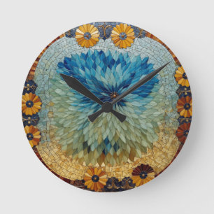 Redondo Mediano Reloj Floral Verde Azul Mosaico