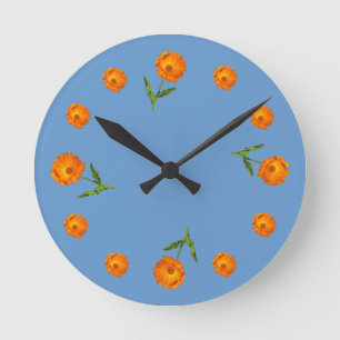 Redondo Mediano Reloj - Flores de Calendula