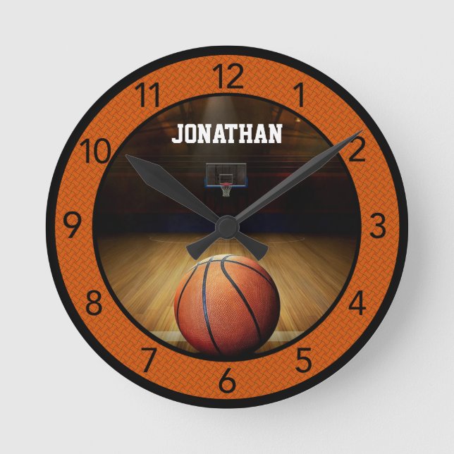 Redondo Mediano Reloj grande de baloncesto personalizado (Anverso)
