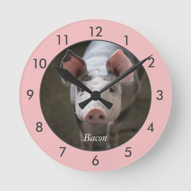 Redondo Mediano Reloj grande de cerdo personalizado (Anverso)