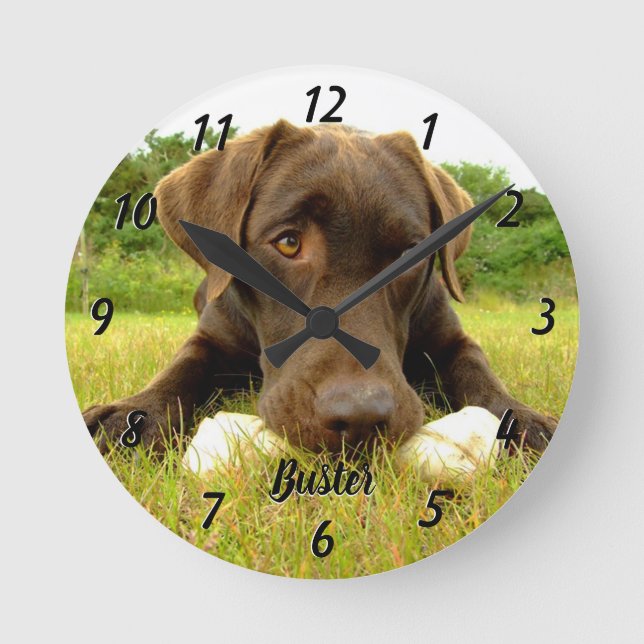 Redondo Mediano Reloj grande personalizado de chocolate Labrador (Anverso)