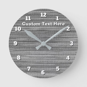 Redondo Mediano Reloj gris de tela falsa con texto personalizado