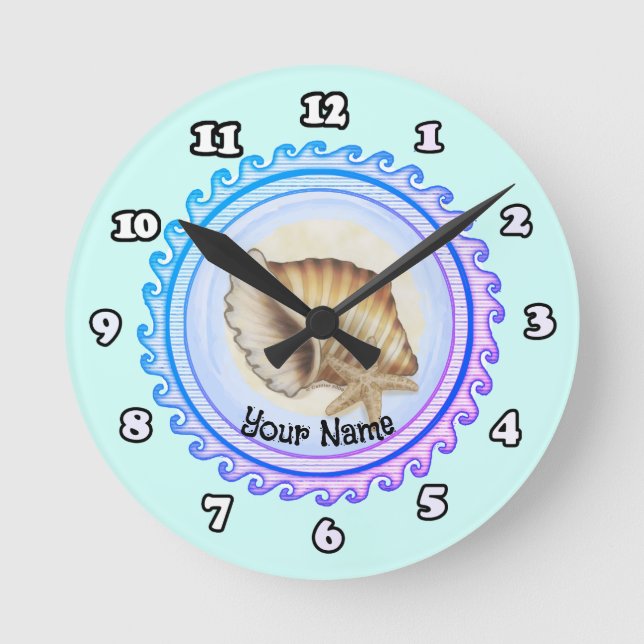 Redondo Mediano Reloj hermoso de conchas marinas (Anverso)