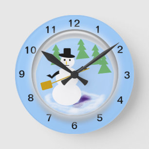 Redondo Mediano Reloj - Hombre de nieve en el globo