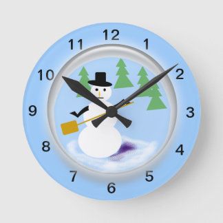 Redondo Mediano Reloj - Hombre de nieve en el globo