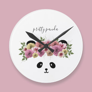 Redondo Mediano Reloj infantil de oso panda floral lindo