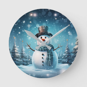Redondo Mediano Reloj invierno feliz de Snowman