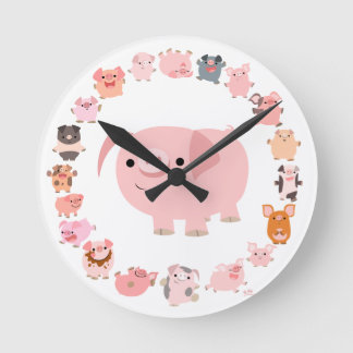 Redondo Mediano Reloj lindo de la mandala de los cerdos del dibujo