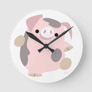 Redondo Mediano Reloj lindo del cerdo del baile del dibujo animado