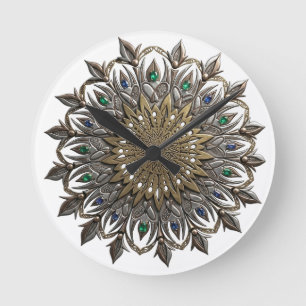 Redondo Mediano Reloj Mandala de Pavo Real Elegante