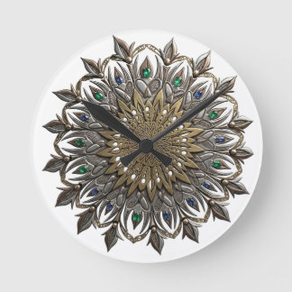 Redondo Mediano Reloj Mandala de Pavo Real Elegante