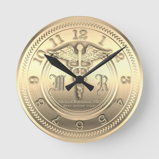 Redondo Mediano Reloj médico de Monograma Médica de Oro (Anverso)