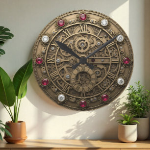 Redondo Mediano Reloj metálico industrial, engranajes, perros, Ste