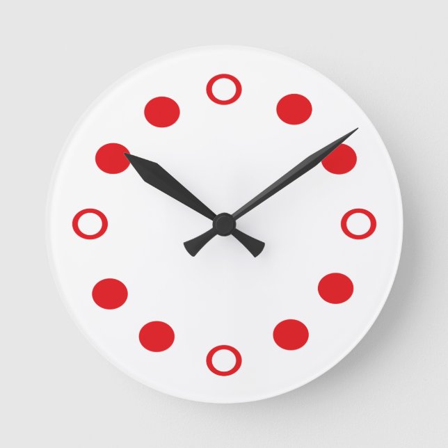 Redondo Mediano Reloj moderno Retro Rojo Blanco (Anverso)