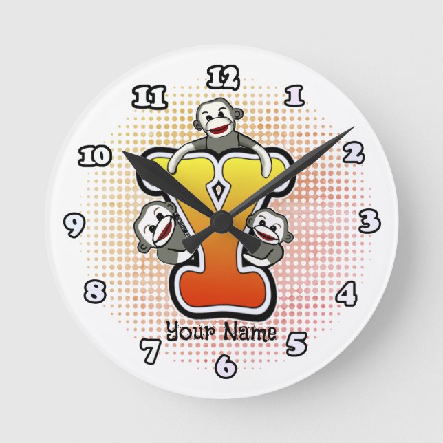 Redondo Mediano Reloj monocromo Y sock Monkey (Anverso)