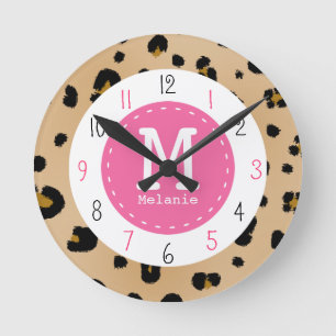 Redondo Mediano Reloj monográfico de leopardo y rosa