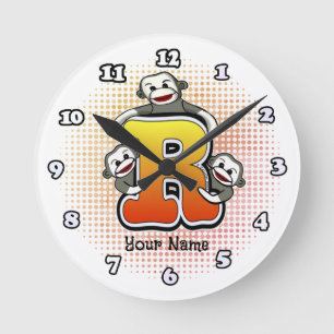 Redondo Mediano Reloj Monograma R Sock Monkey