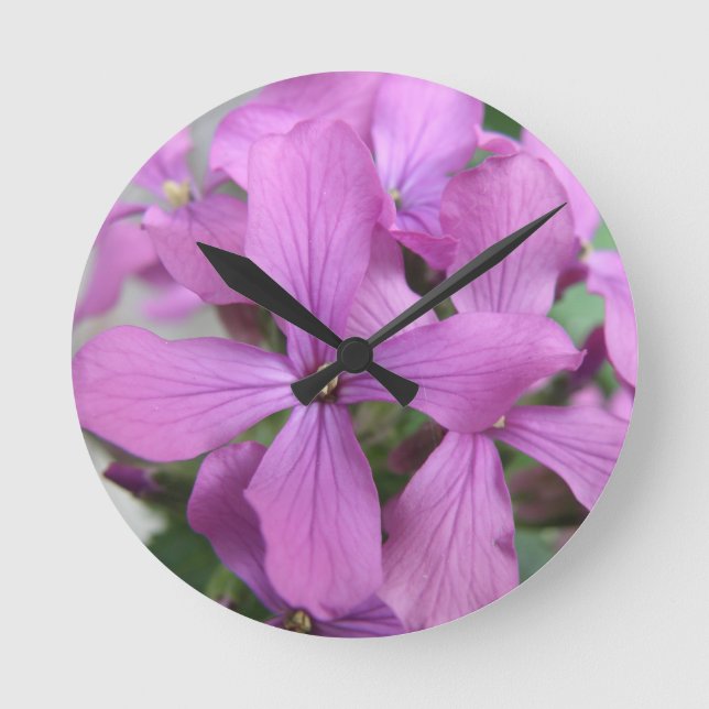 Redondo Mediano Reloj morado de flores silvestres (Anverso)