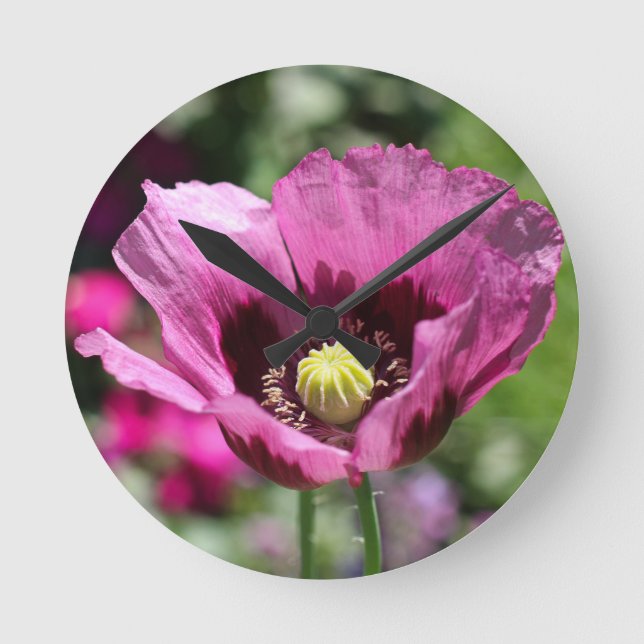 Redondo Mediano Reloj morado de pared de amapola (Anverso)