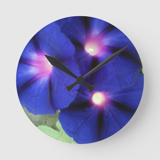 Redondo Mediano Reloj morado de pared floral (Anverso)
