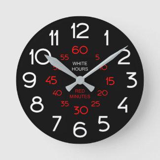 Redondo Mediano Reloj negro de aula - Numeración blanca y roja