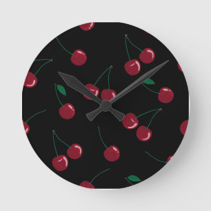 Redondo Mediano Reloj negro de cerezo rojo