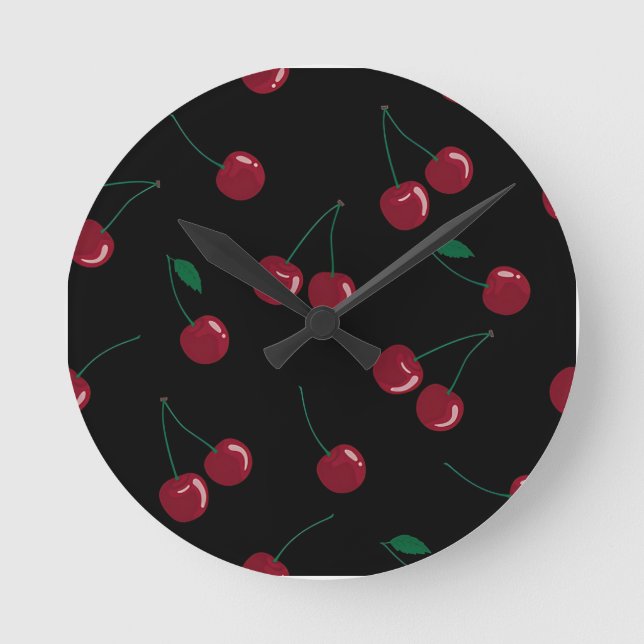 Redondo Mediano Reloj negro de cerezo rojo (Anverso)
