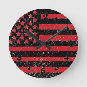 Redondo Mediano Reloj negro de la bandera de Estados Unidos