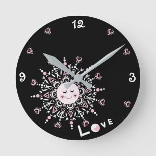 Redondo Mediano Reloj negro de pared acrílica de amor