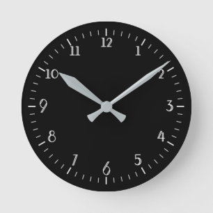 Redondo Mediano Reloj negro simple con números blancos
