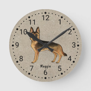 Redondo Mediano Reloj numerado de perro pastor alemán de color neg