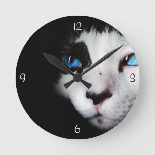 Redondo Mediano Reloj observado azul misterioso del gato del