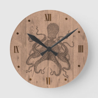 Redondo Mediano Reloj Octopus Wood Look Wall