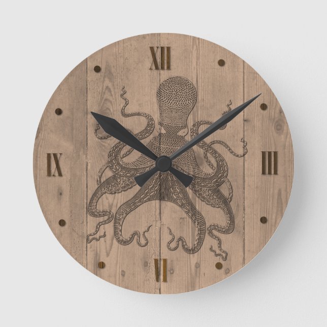 Redondo Mediano Reloj Octopus Wood Look Wall (Anverso)