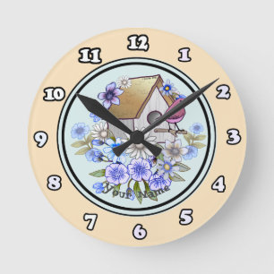 Redondo Mediano Reloj Pájaro Rojo Casita de Pájaros