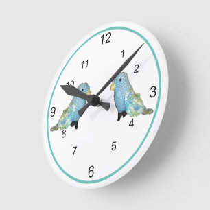 Redondo Mediano Reloj - Pájaros Azules y Verdes