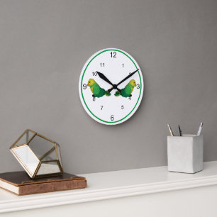 Redondo Mediano Reloj - Pájaros verdes y amarillos
