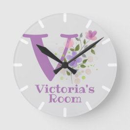 Redondo Mediano Reloj para dormitorio de niño con nombre e inicial