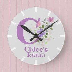 Redondo Mediano Reloj para habitación de niños con nombre Chloe