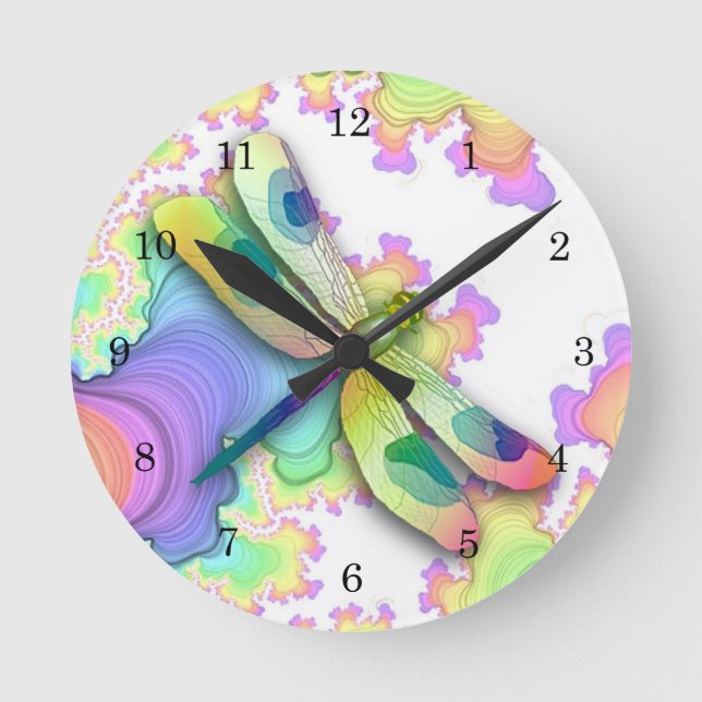 Redondo Mediano Reloj Pastel Dragonfly (Anverso)