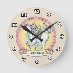 Redondo Mediano Reloj Pegasus Unicornio Blanco