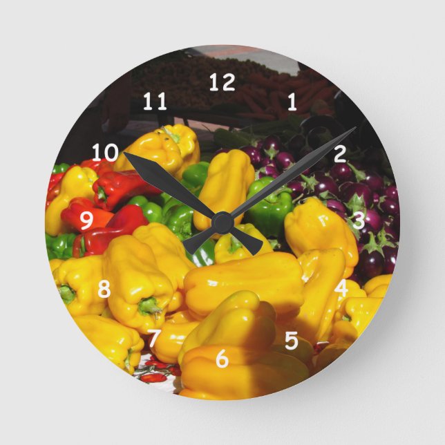 Redondo Mediano Reloj - Peppers de colores vivos (Anverso)