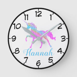 Redondo Mediano Reloj Pequeño de Unicornio Colorido