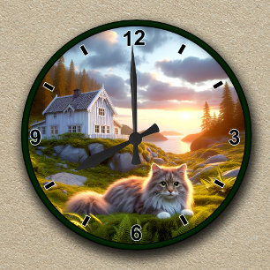 Redondo Mediano Reloj Personalizable Con un Gato del Bosque Norueg