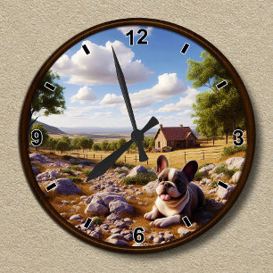 Redondo Mediano Reloj personalizable de feliz bulldog francés