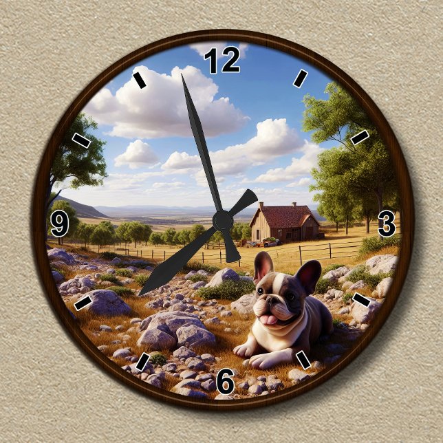 Redondo Mediano Reloj personalizable de feliz bulldog francés (Subido por el creador)