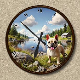 Redondo Mediano Reloj personalizable de feliz Bulldog Francés