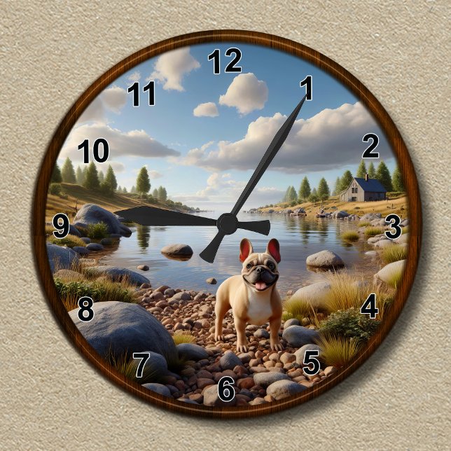 Redondo Mediano Reloj personalizable de feliz bulldog francés (Subido por el creador)