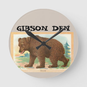REDONDO MEDIANO RELOJ PERSONALIZADO DE ARTE DE OSO GRIZADO