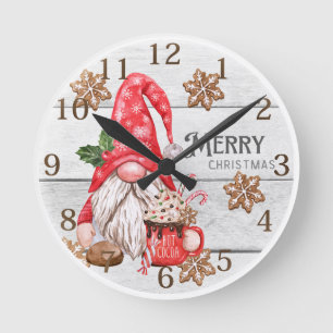 Redondo Mediano Reloj personalizado de pared de Gnome navideño